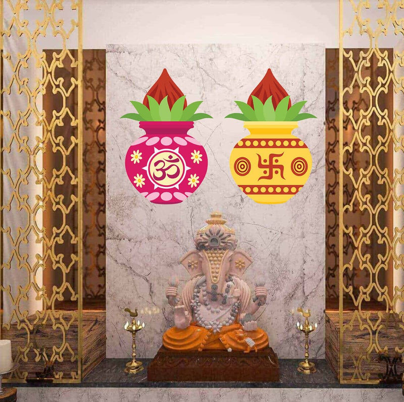 Vcreate décor Diwali Kalash Wall Sticker & Decal (PVC Vinyl,Size- 58 Cm X 38 Cm)