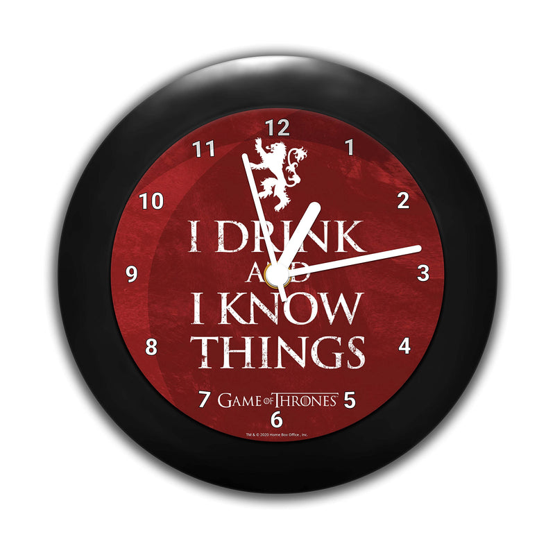 MCSID RAZZ -Game of Thrones-I Drink and I know Things Red Table Clock Birthday Officially Licensed by HBO (Home Box Office) USA