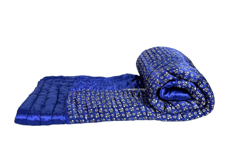 SVT Traditional Famous Jaipuri Beautiful Floral Print in Silk Royal Blue Jaipuri Rajai/Razai/Quilt Double/Double Bed Quilt/Comforter/AC Quilt/AC Comforter