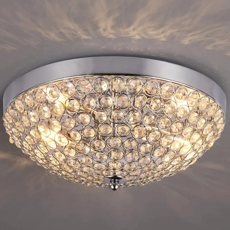 INTERIOR HANDICRAFT 3-Lights Modern Flush Mount LED Crystal Ceiling Light Bowl Shaped Chandelier Jhoomer for Bedroom, Entryway, Hallway, Dining Room - 30 Watts (Stainless Steel)