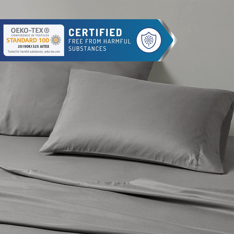 Degrees of Comfort Coolmax Cooling Sheets for King Size Bed | Best Sheet Set for Hot Sleepers | Soft, Deep Pocket, Grey, 4-Pcs