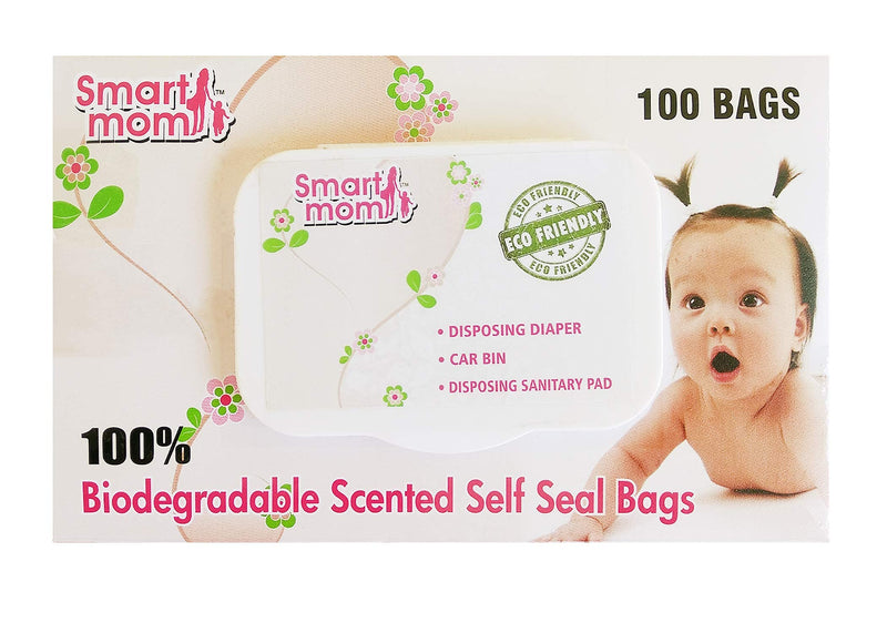 LifeKrafts Plastic Smart Mom Disposable Scented, Bio-Degradable And Eco Friendly Diaper Bags (White) - Pack of 100