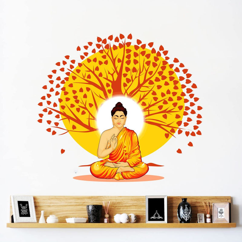 DivineDesigns Gautam Buddha & Red Tree Wall Sticker