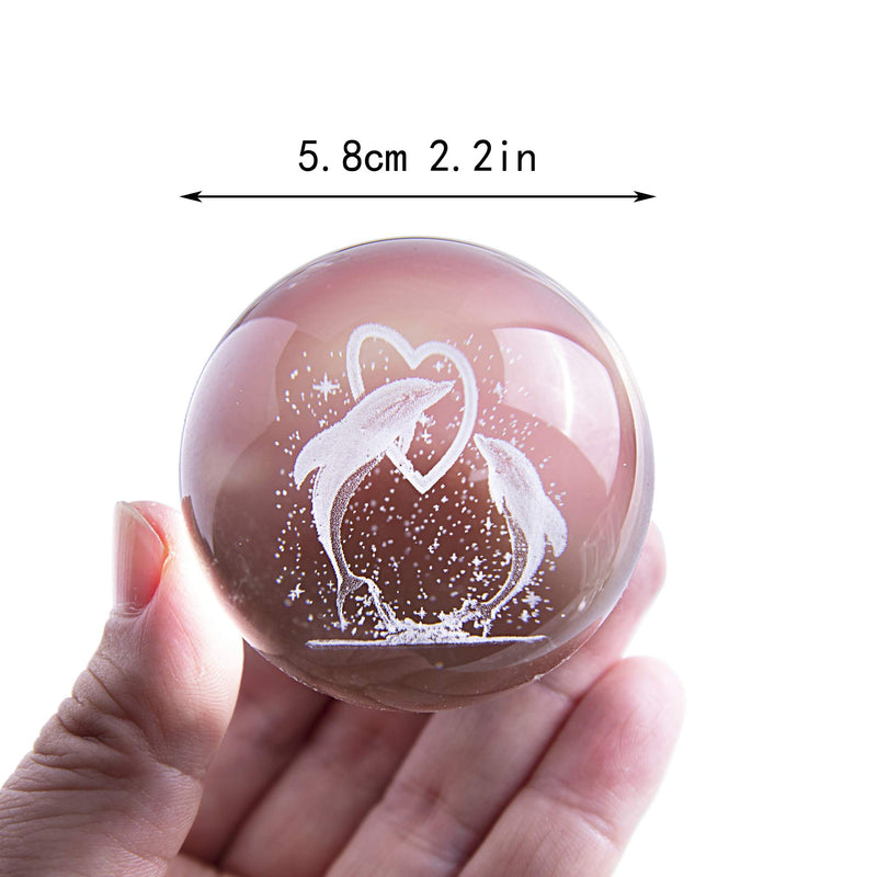 3D Dolphin Crystal Ball Paperweight Figurines- Dolphin Gifts Crystal Ball with Stand, Valentine's Day,Birthday Gift