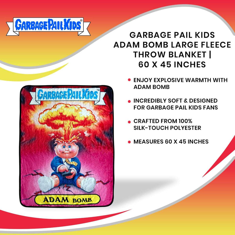 JUST FUNKY Garbage Pail Kids Adam Bomb Large Fleece Throw Blanket | Official Garbage Pail Kids Throw Blanket | Inspired by The Garbage Pail Kids Trading Cards | Measures 60 x 45 Inches