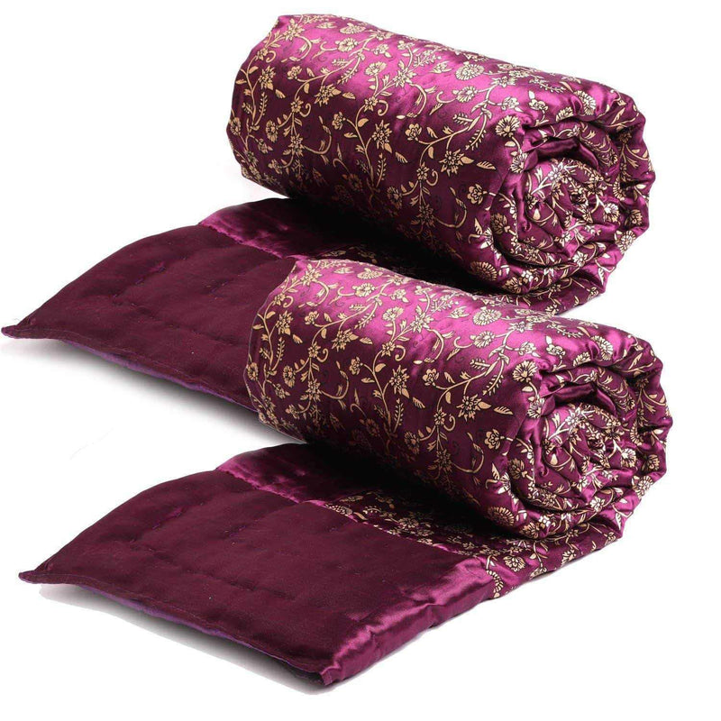 SVT Purple & Golden Floral Print Single Bed Quilt- (Set of 2)