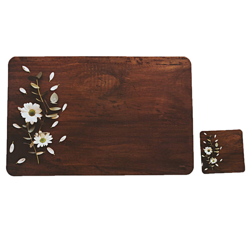 Kuber Industries PVC Wooden Design Table Placemat Set with Tea Coasters|Rectangular Shape & Floral Print|6 Placemat & 6 Tea Coaster, Pack of 12 (Multicolour)