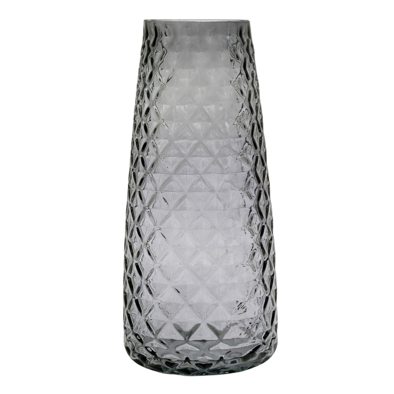 Store2508 Glass Flower Vase Translucent Diamond Pattern 1pc, Grey