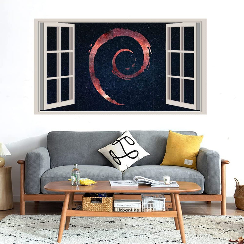 GADGETS WRAP Printed Wall Decal Sticker Fake Window Style Decal (90cm x 50cm) - Debian Nebula