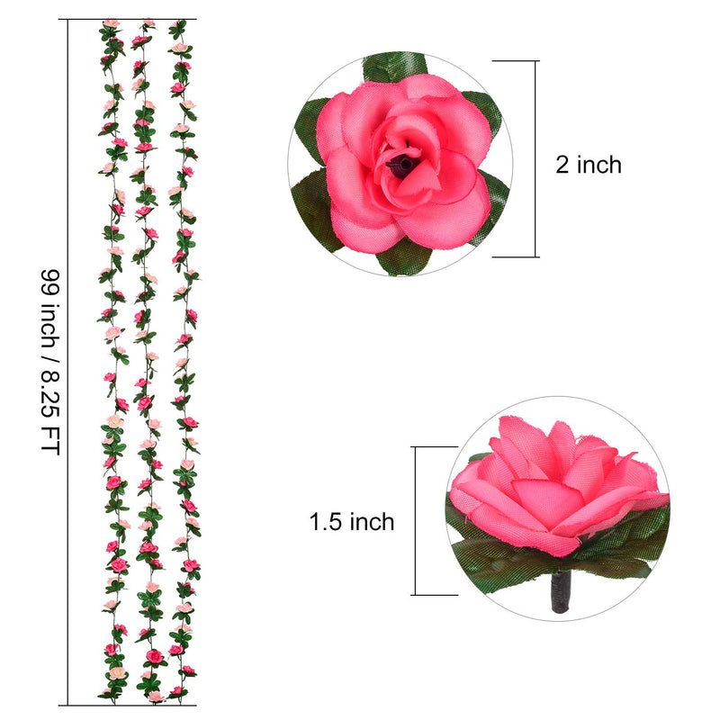 DearHouse 4 Pack Fake Rose Vine Flowers Plants Artificial Flower Hanging Rose Ivy Garland Home Wedding Party Office Garden Craft Art Décor Pink, 33 FT