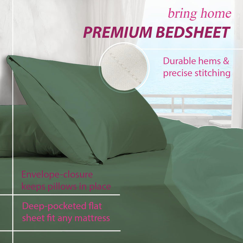 Trance Home Linen Premium 300 TC Pure 100% Cotton Fitted Bedsheet with 2 Pillow Covers (78 x 78 inch, Aqua Green | All Side Elastic)