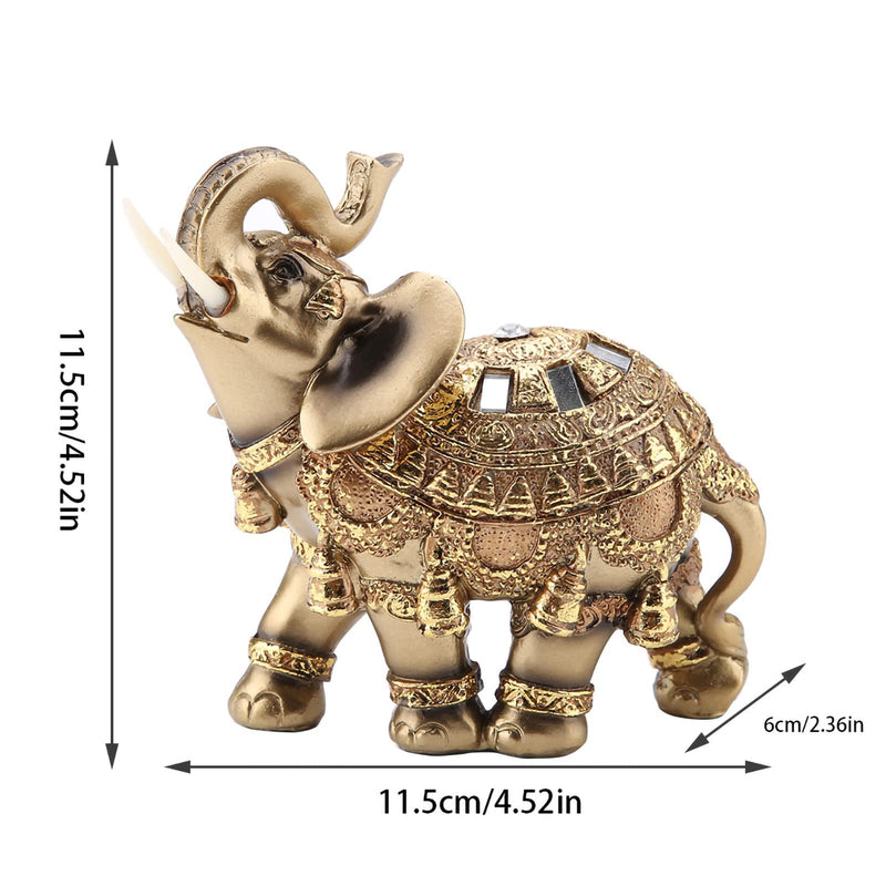 Wal front Golden Polyresin Elephant Statue Sculpture Trunk Wealth Lucky Collectible Figurine Gift Home Decor Feng Shui Ornament(L)