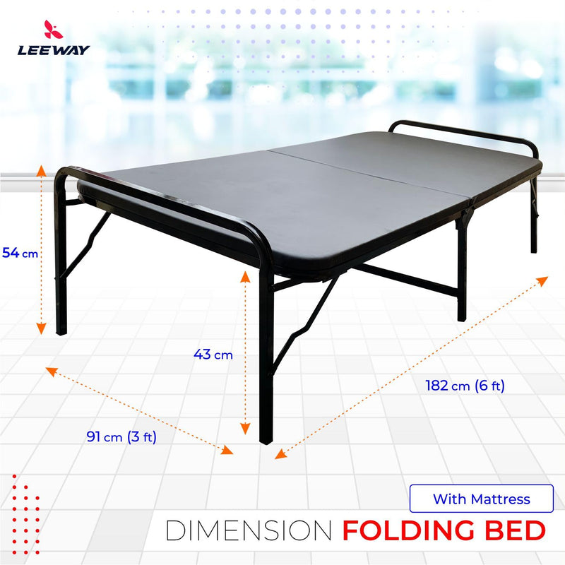 LEEWAY Metal Folding Bed - Single Size with Single Layer Mattress, Spare Bed, Easy Storage Bed, Portable Bed, Guest Bed. This Space-Saving Bed Offers Comfortable Sleeping, Bed Size (3ft x 6ft)