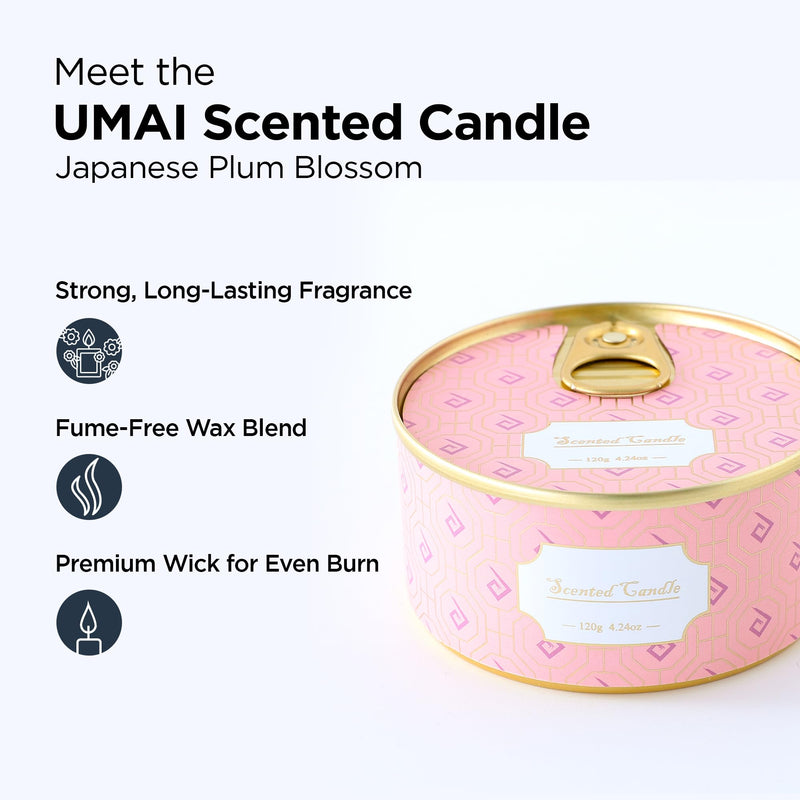 UMAI 4-in 1 Tin Plate Scented Candles for Home Decor | 16h Burn Time |Aesthetic Candles for Home| Aroma Candles- Neroli Blossom, Sandalwood, Peach Oolong, Japanese Plum Blossom | Gift Set| Pack of 4