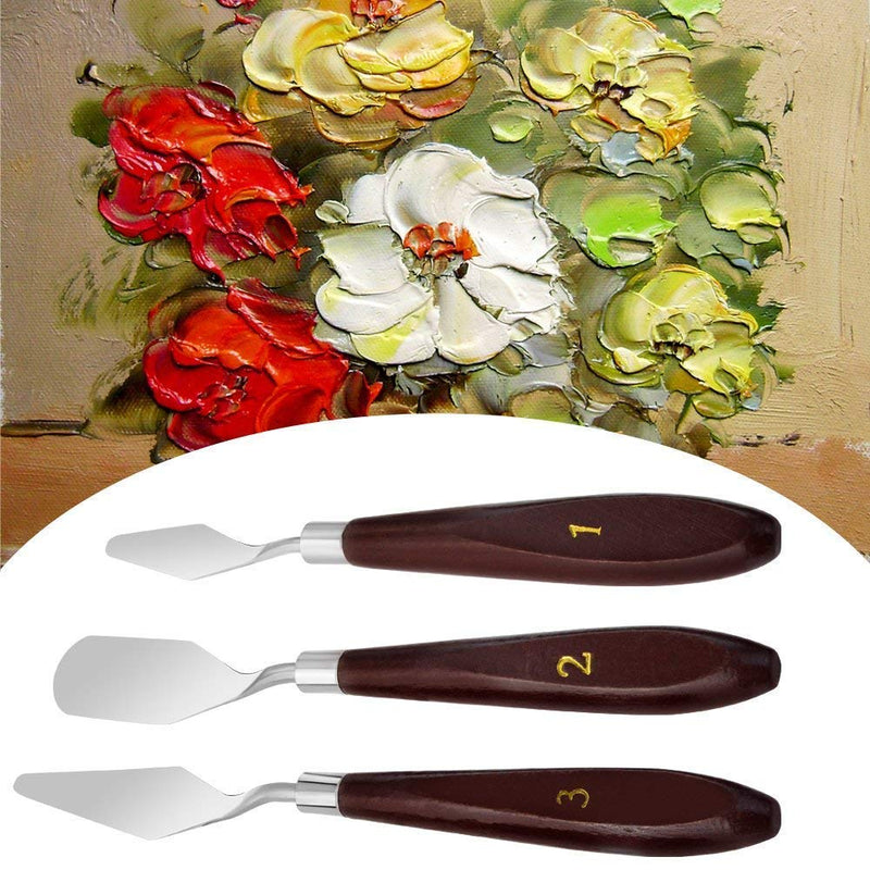 Qatalitic Set of 5 Palette Painting Knives of Various Sizes & Shapes, Stainless Steel Scraper Spatula Polished Brown Handle for Artist Canvas Oil Paint Color Mixing