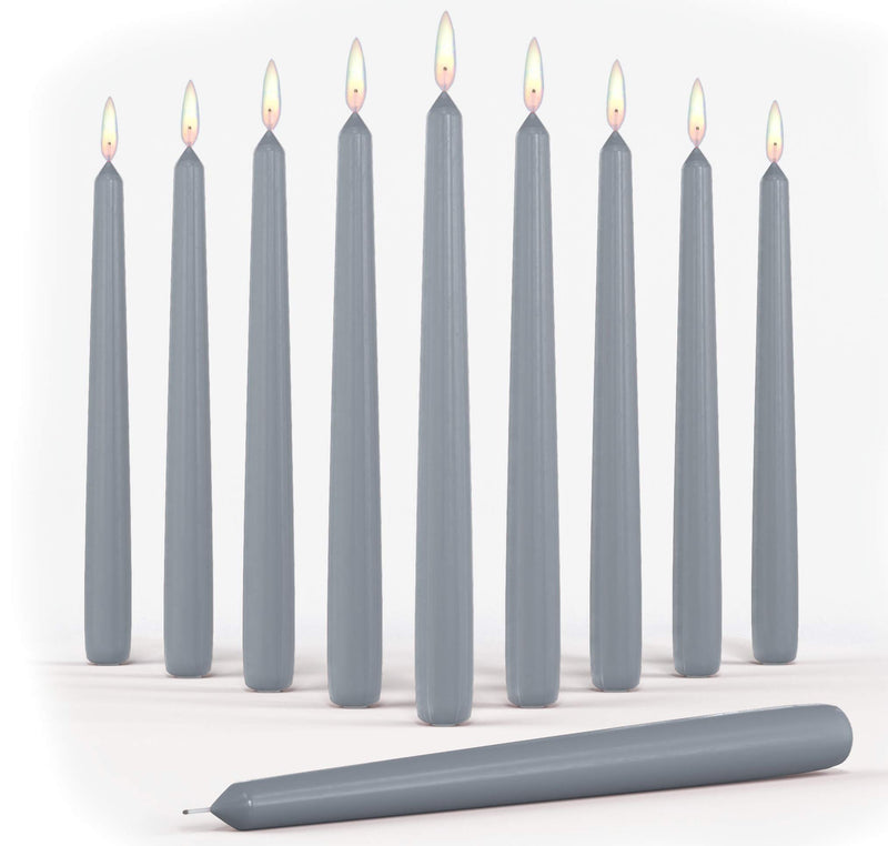 Set of 10 Grey Dripless Taper Candles 10" Inch Unscented Charcoal Tall Dinner Candles for Wedding Restaurant Home Decoration Spa Church Smokeless with Cotton Wicks