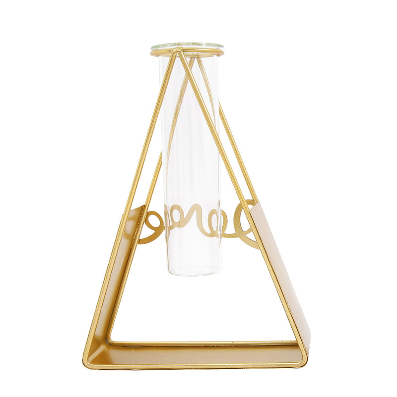 TIED RIBBONS 1 Pcs Propagation Station with Metal holder Glass Test Tube Vase Pot for Flower Plants Home Decor Office Living Room Bedroom Table Balcony Decoration Items (Gold, 20.3 cm x 15.2 cm)