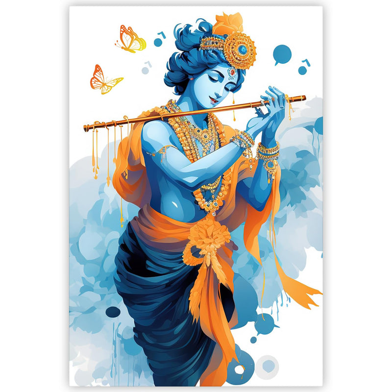 Indianara Rolled Sparkled Lord Krishna Art Print for Room Décor Digital Reprint 36 inch x 24 inch Painting (10710PST)