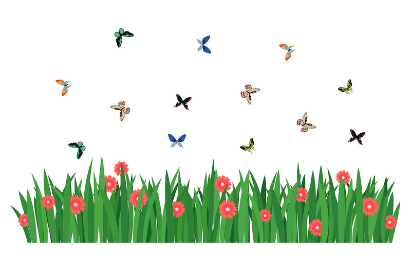 Sticker Hub Green Grass Wall Corner Stickers Flowers Butterflies Baseboard Skirting Line Self Adhesive Sticker (Pack of 1)