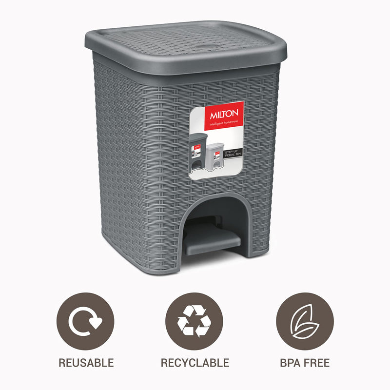 MILTON Step Up Pedal Bin with Removable Inner Bin, 1 Piece, 4 Litre, Grey