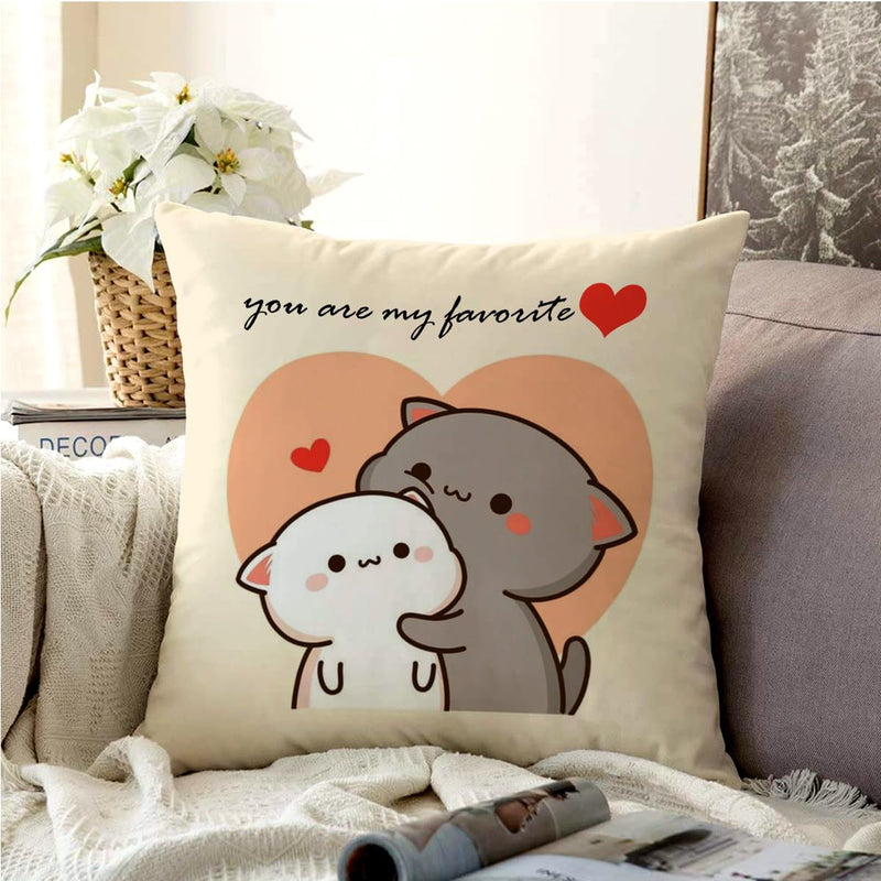 SKYTRENDS Peach and Goma Mochi Cat Pillow Cushion, Gifts for Boyfriend, Girlfriend, Valentine Pillow for Couple | Peach Goma 12x12 Pillow, Keychain and Card-06,Cotton