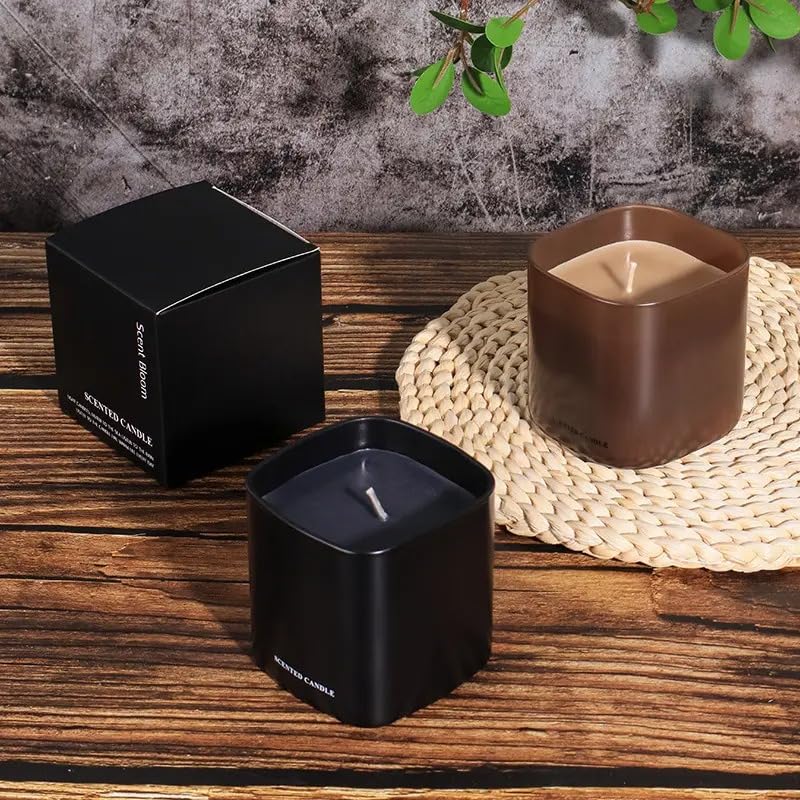 Silver Martini Square Smokeless Jar Glass Soy Wax Cotton Wick Handmade Scented Candles 280gm Candles, Soy Candles for Home, Gift for Women & Men (Black amber)