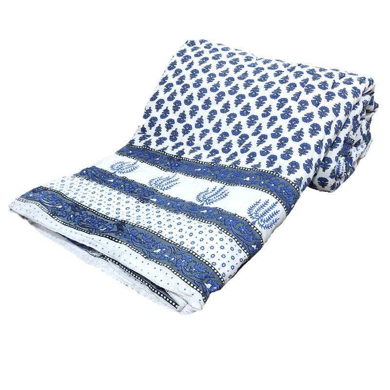 Gnudi Organic Pure Cotton Jaipuri Rajai/Rajasthani Traditional Cotton Quilt for Double Bed/Reversible Double Bed Quilt for Winters (90x100, Blue)