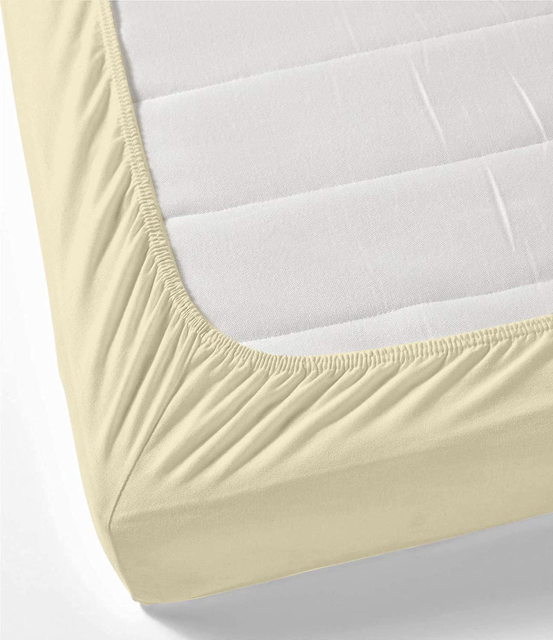 Charlotte Home 100% Egyptian Cotton Sateen Weave 1000 Thread Count Queen Fitted Sheet with Elastic All Around - Fits Mattress Upto 18 inches (Ivory)