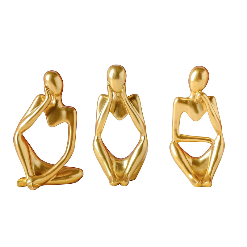 TIED RIBBONS Resin Decorative Abstract Thinker Men Statue Set Of 3 Modern Art Showpiece Sculpture (Gold, 13 Cm X 6 Cm) Decoration Items For Home Decor Living Room Bedroom Bookshelf Table Office