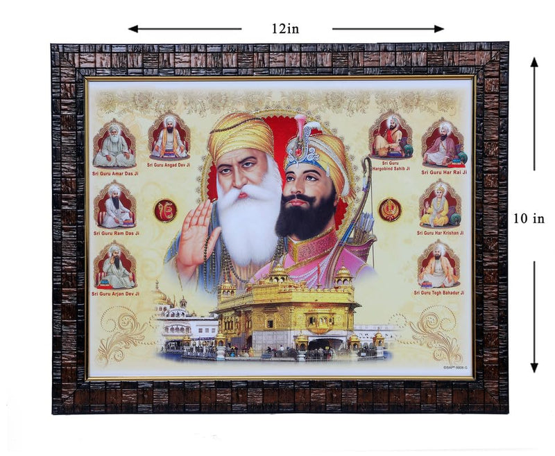 Subhash Pushtak 10 Sikh Gurus Big Pictures of the Golden Temple Guru Nanak Dev Ji And Gobind Singh Wooden photo frame