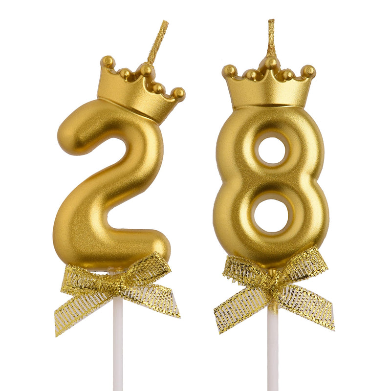 AOOLADA 28th 82nd Birthday Candles, Gold 82 28 Year Old Cake Topper Number Birthday Candles, Happy Birthday Party Decorations Gifts for Women Men