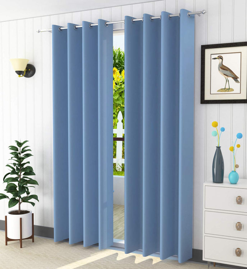 LaVichitra 2 Pieces Premium Blackout Curtains - Thermal Insulated, 3 Layered, 100% Opaque Window Curtain - 5 ft, Light Blue