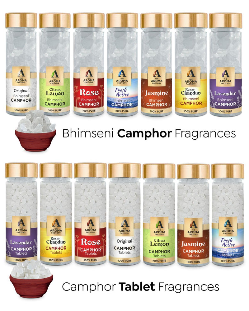 The Aroma Factory Pure Bhimseni Camphor, Jasmine, Zero Residue Kapoor with Fragrance for Pooja, Aarti Kapur | Bottle Pack of 1 x 80gm