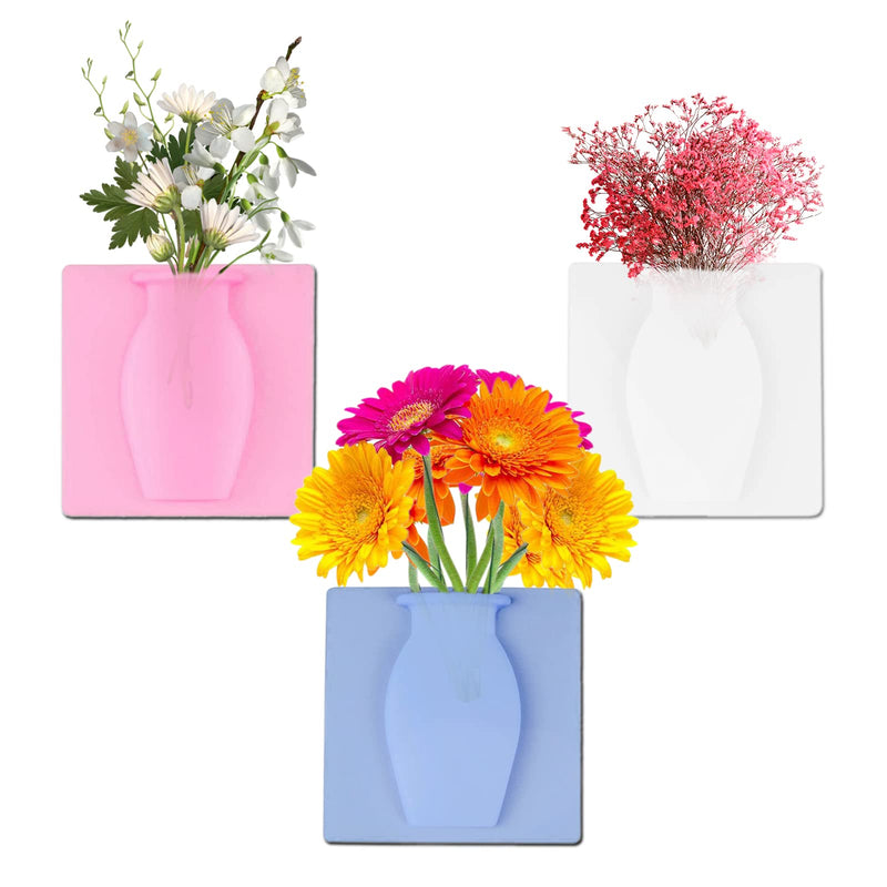 Alltoly 3Pcs Magic Silicone Vase, Removable Self Adhesive Hanging Wall Silicone Flower Decorative Home and Office Silicone Vase Bottle Suitable for Walls, Windows, Reusable Collapsible Flower Pot