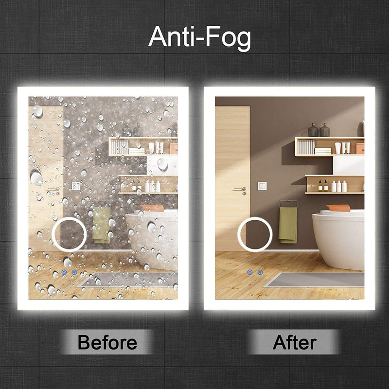 VENETIAN IMAGE LED Backlit Bathroom Mirror Makeup Anti-Fog Mirror with 3 Times Magnifier Dimmable Light with Triple Touch Switch Wall Mounted (Horizontal/Vertical) (32 x 24 Inch)