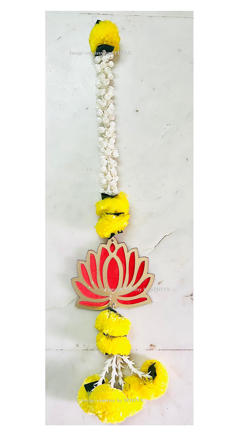 SPHINX Lotus hangings with Artificial Jasmine, Marigold, Lily and Green Leaves Garlands Decorative Latkans,Easy Simple Backdrop for Ganesh chaturthi, Teej Decorations(Approx 2 ft)- (5 Pieces)