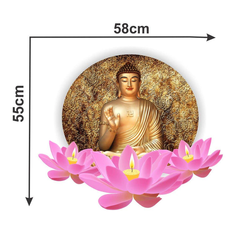 Decor Kraft Golden Budha with Lotus Wall Sticker & Decal,Size- 58 Cm X 55 Cm,Religious