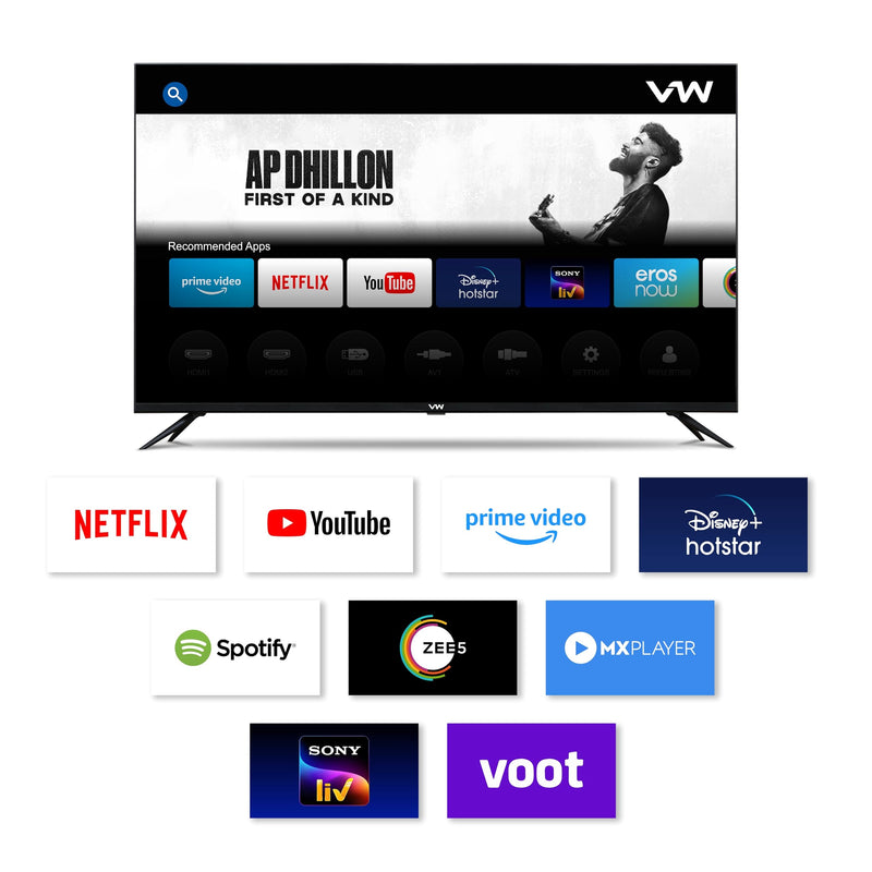 VW 101 cm (40 inches) Playwall Frameless Series Full HD Android Smart LED TV VW40F1 (Black)