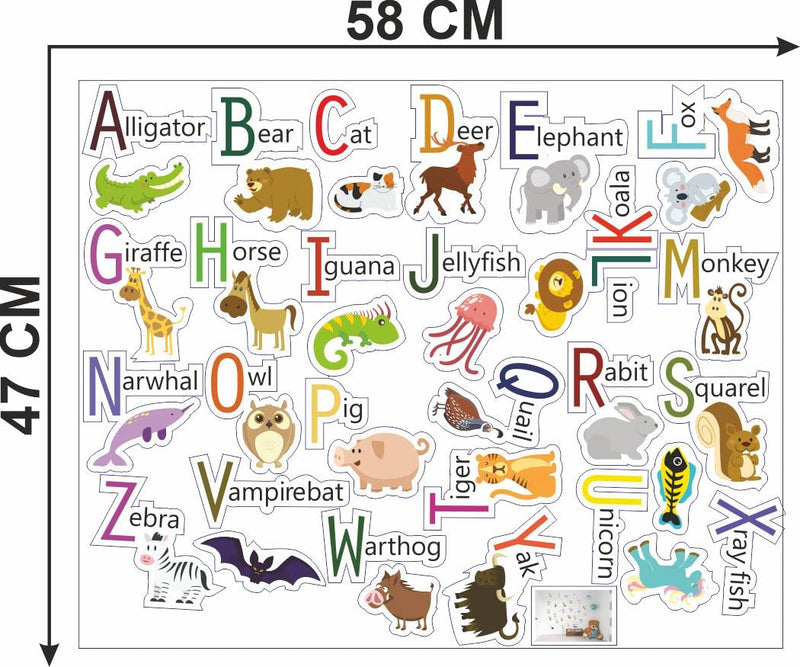 Delight Art Flat Design of Animal Alphabets Wall Sticker Size - (101 * 91) cm Model id - (DAMC00582L)