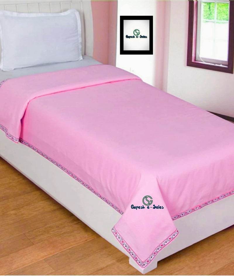 Gopesh e-Sales® 100% Cotton Soft Beautiful Plain Bhagalpuri Summer Blanket Khes Dohar Top Sheet Chadar with Printed Border Single Bed (Pack of 1) Pink