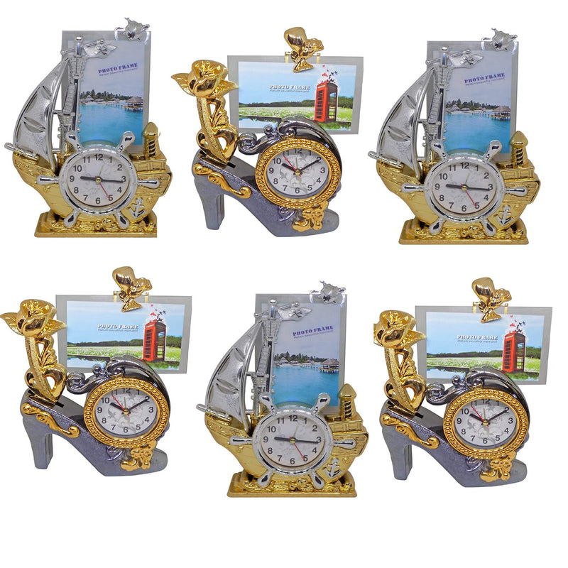 PELO Ship Shape Table Clock with Photo Frame for Home Decor 50 Gram Pack of 1