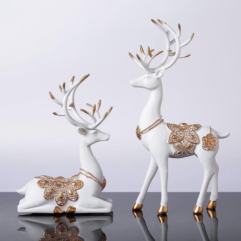 Xtore Creative Resin Golden and White Reindeer Sculptures | Beautiful Home Decor | Lifts up Energy of Your Room (Pack of 2, White)