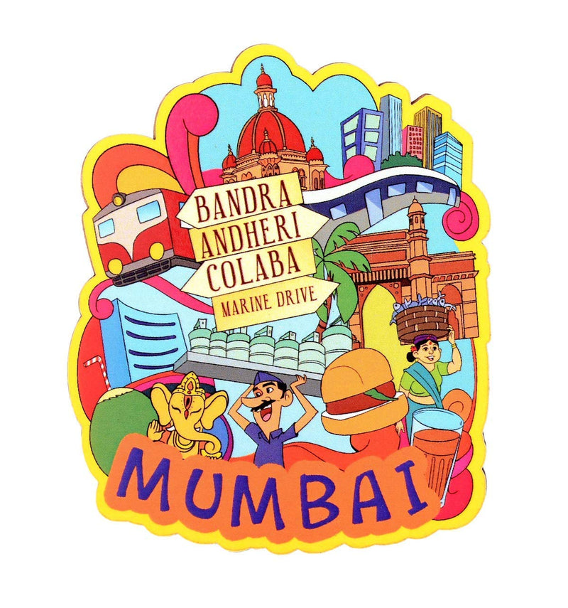 VVWV® Mumbai India Souvenir Wooden Fridge Magnets Refrigerator Home Kitchen Décor MDF Fridge Magnet L X H 3 X 3 Inch