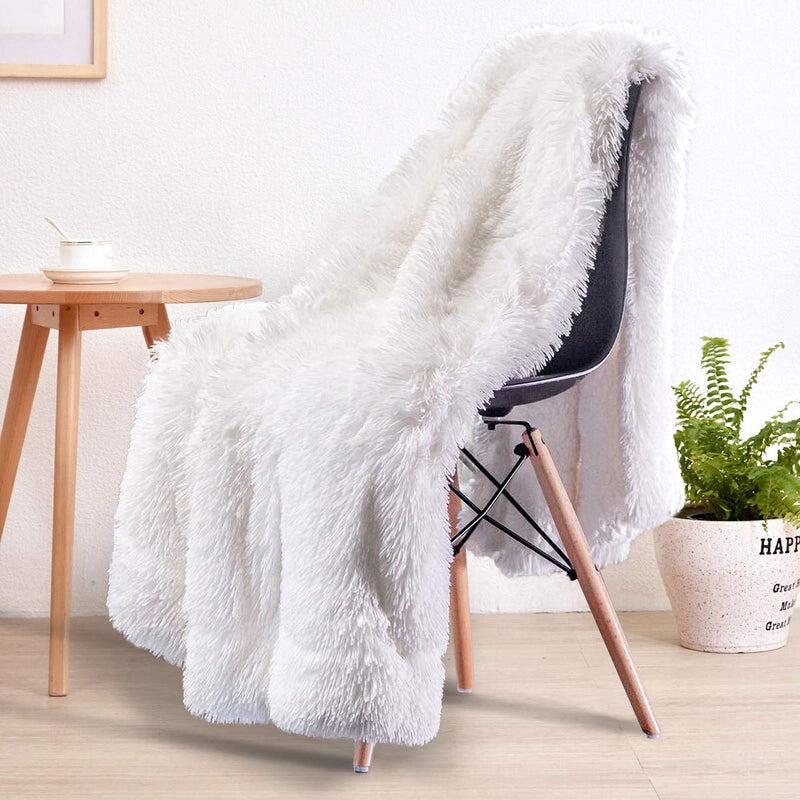 LOCHAS Super Soft Shaggy Faux Fur Blanket, Plush Fuzzy Bed Throw Decorative Washable Cozy Sherpa Fluffy Blankets for Couch Chair Sofa (White 30"x40")