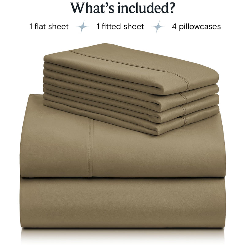 LuxClub 6 PC Sheet Set Bamboo Sheets Deep Pockets 18" Eco Friendly Wrinkle Free Sheets Hypoallergenic Anti-Bacteria Machine Washable Hotel Bedding Silky Soft - Taupe Queen