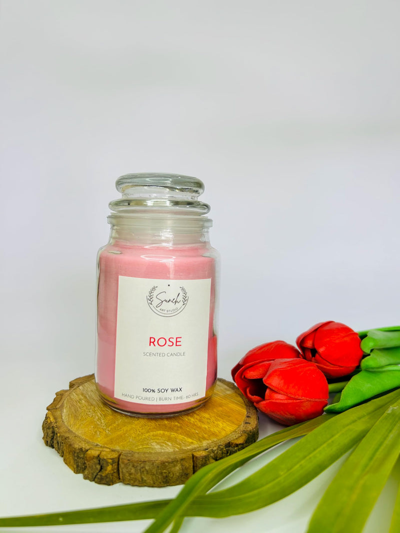 Suneh Aroma Candles Set of 3 Scented Aromatic Fragrance of Rose for Gifting & Home Decor, Votive Glass Jar Candle, 350 Gms Each,Up to 60 Hours Burn Time