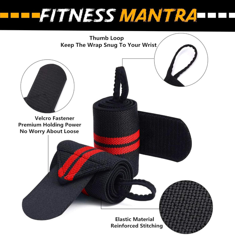 Fitness Mantra® Wrist Band for Men & Women Gym Accessories|Wrist Supporter|Wrist Wrap|Wrist Strap|Hand Grip Band|Weight Lifting Band|WristElastic Band|Size:- 18 x 3 Inches|Color Red|