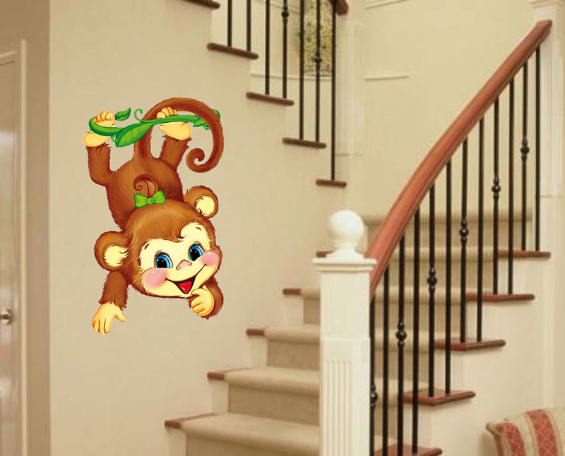 Sticker Hub Home Decor Monkey Hanging Below The Branch Wall Stickers for Living Room, Bedroom, Office (45 X 27 cm) AS01