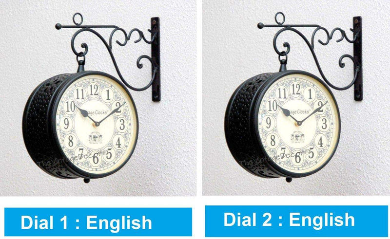 Vintage Clock Iron Handcrafted Double Side Clock(8x8-inch, Black)