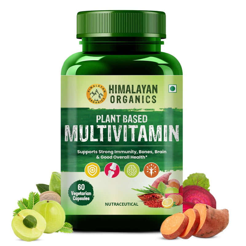 Himalayan Organics Plant Based Multivitamin 60+ Ingredients With Vitamin B1, B2, B3, B5, B6, B7, B9, B12, A, C, D, E, K, Calcium etc |Healthy Bones & Joints etc,Good For Men & Women - 60 Veg Capsules